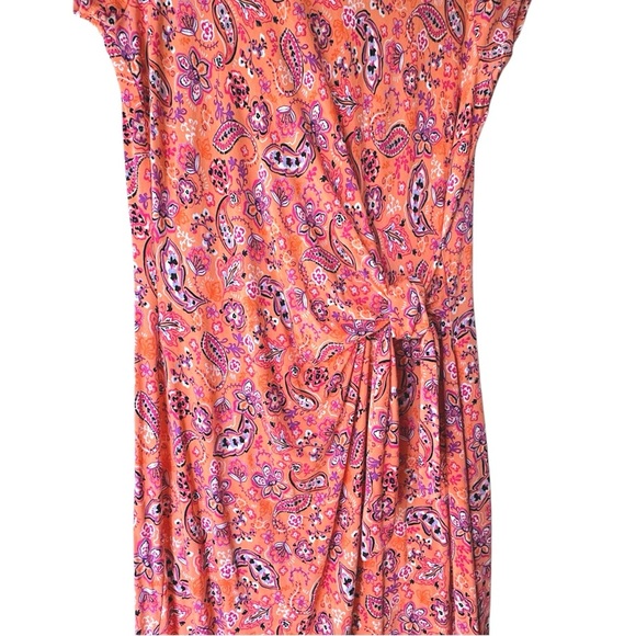 LOFT | NWOT | ORANGE PAISLEY MIDI SIDE TIE DRESS SHORT SLEEVE | EXTRA LARGE - Picture 3 of 8